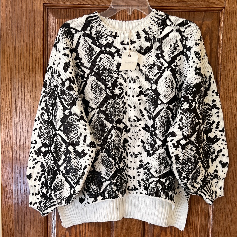 Monochrome Snake Print Crew Neck Sweater